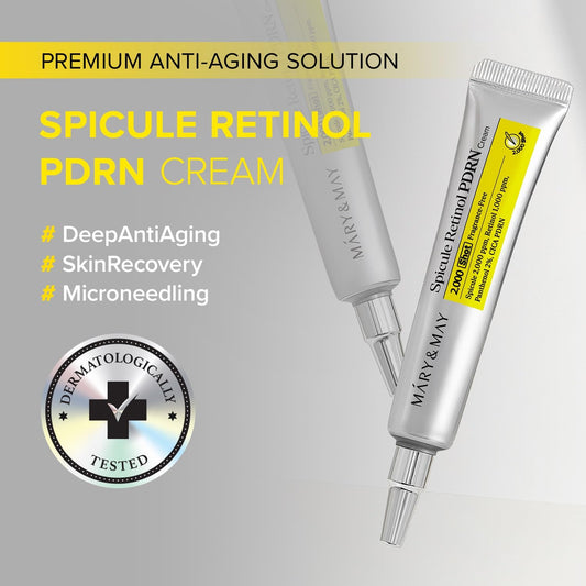 Spicule Retinol PDRN Cream packaging with text on a gray background