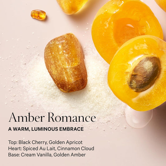 Amber-themed product with apricots and amber stones on a light background