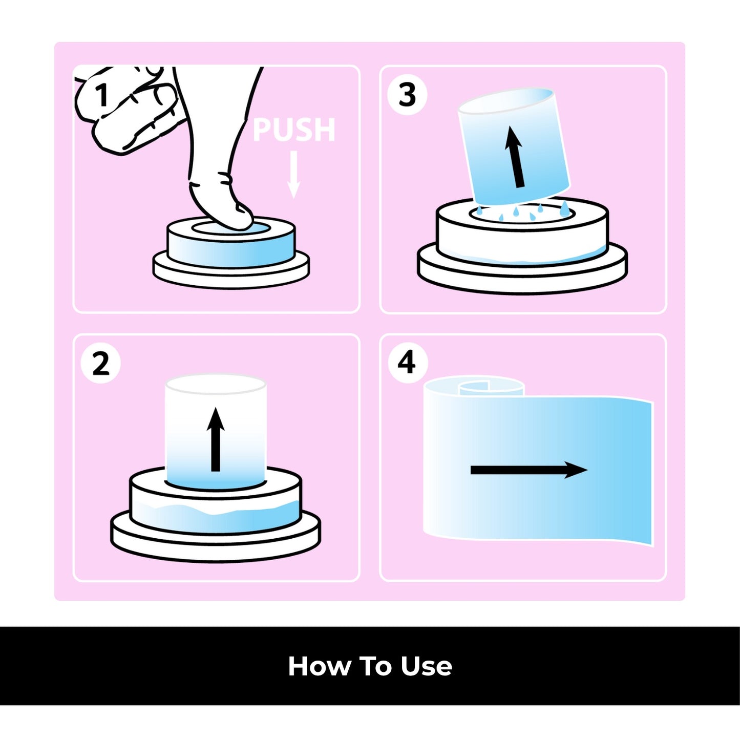Step-by-step instructions for using a product on a pink background