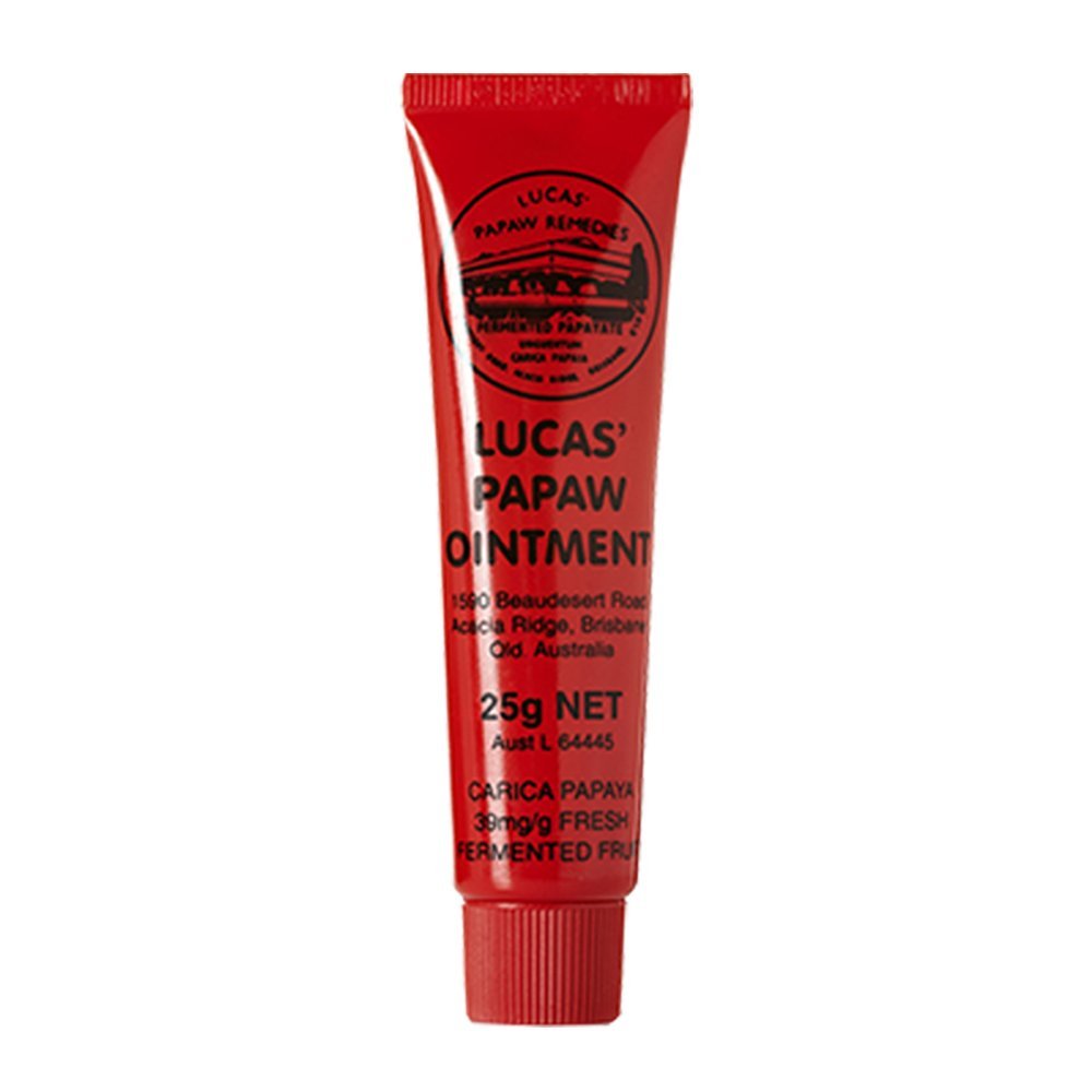 Red tube of Lucas Papaw Ointment on a white background