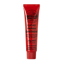 Red tube of Lucas Papaw Ointment on a white background