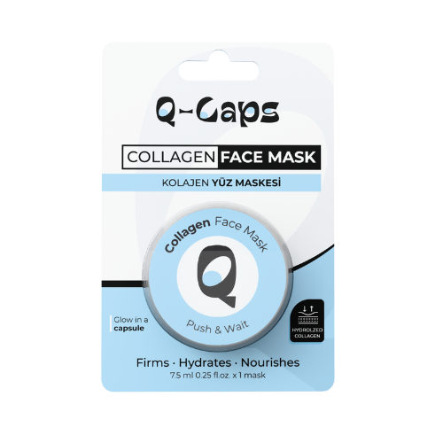 Q-Gaps collagen face mask packaging on a white background