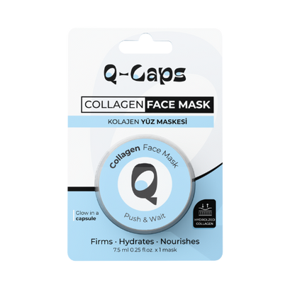 Q-Gaps collagen face mask packaging on a white background
