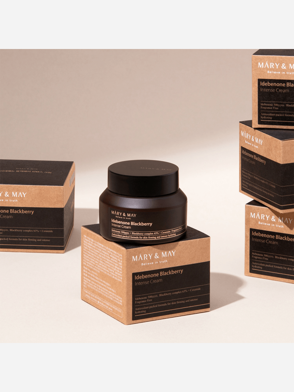 Skincare product with packaging on a beige background