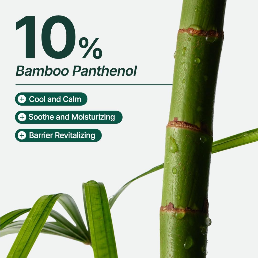Bamboo stalk with text highlighting bamboo panthenol benefits on a white background