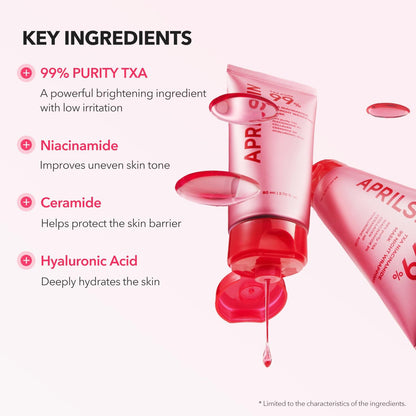 April Skin skincare product with key ingredients listed on a white background
