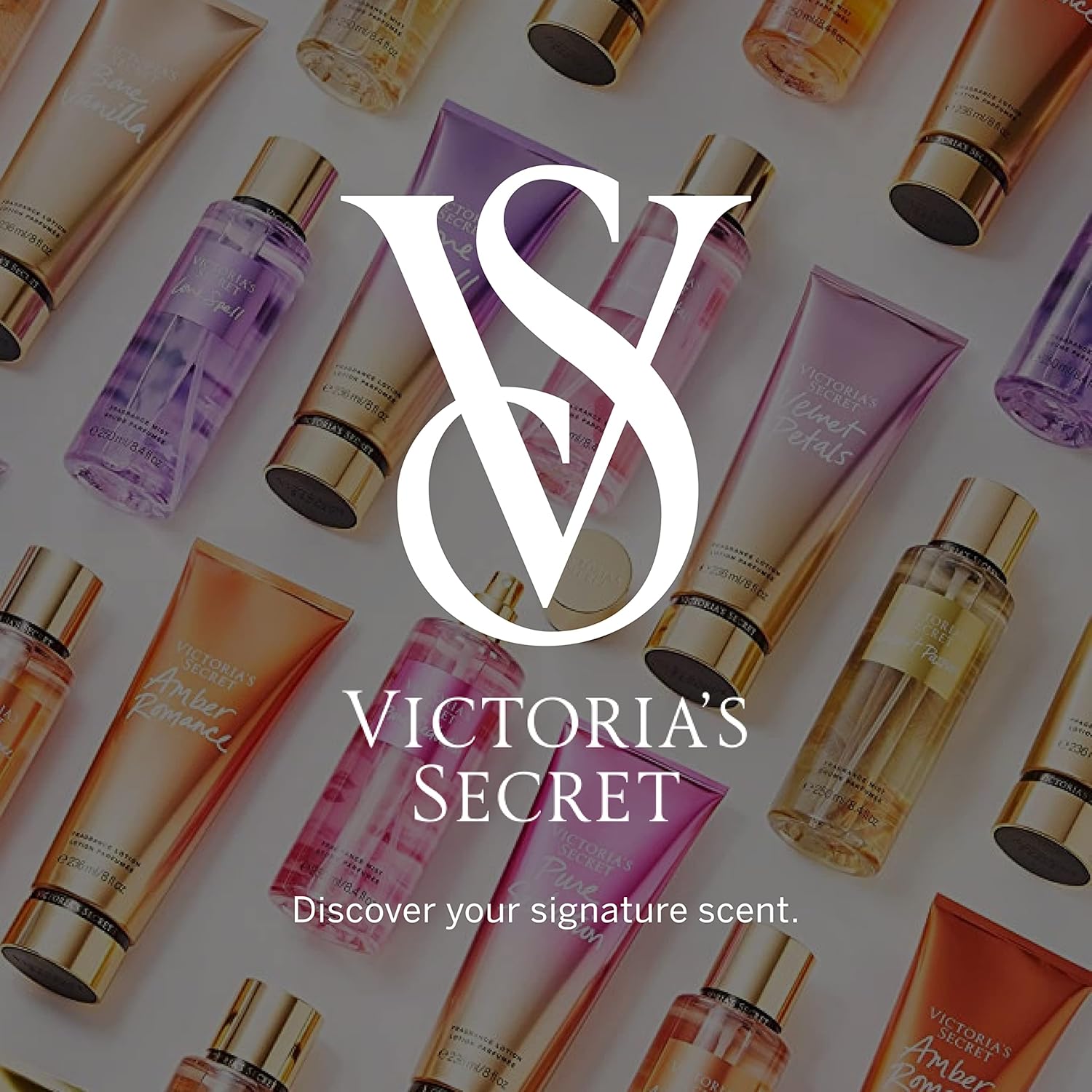 Victoria's Secret perfume bottles arranged on a light background with the brand logo.