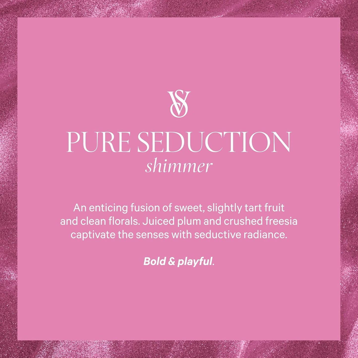 Pink background with 'PURE SEDUCTION shimmer' text and logo