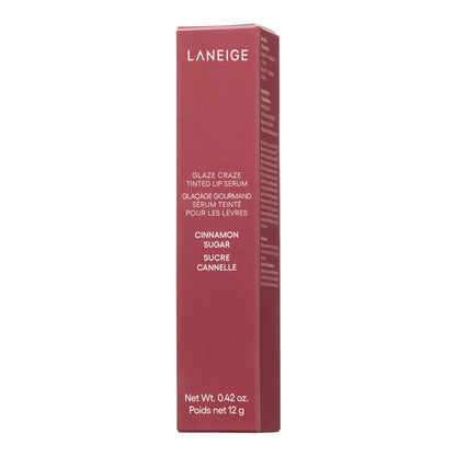 Laneige Glaze Craze Tinted Lip Serum packaging in cinnamon sugar flavor on a white background