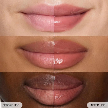 Before and after comparison of lips with a cosmetic product