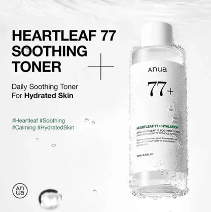 Anua Heartleaf 77 Soothing Toner bottle with text on a white background