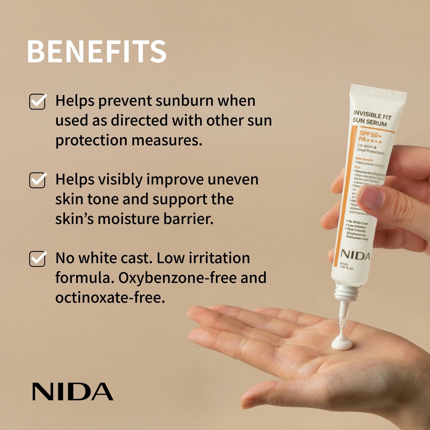 NIDA Invisible Fit Sun Serum SPF50+ PA+++++ 40ml