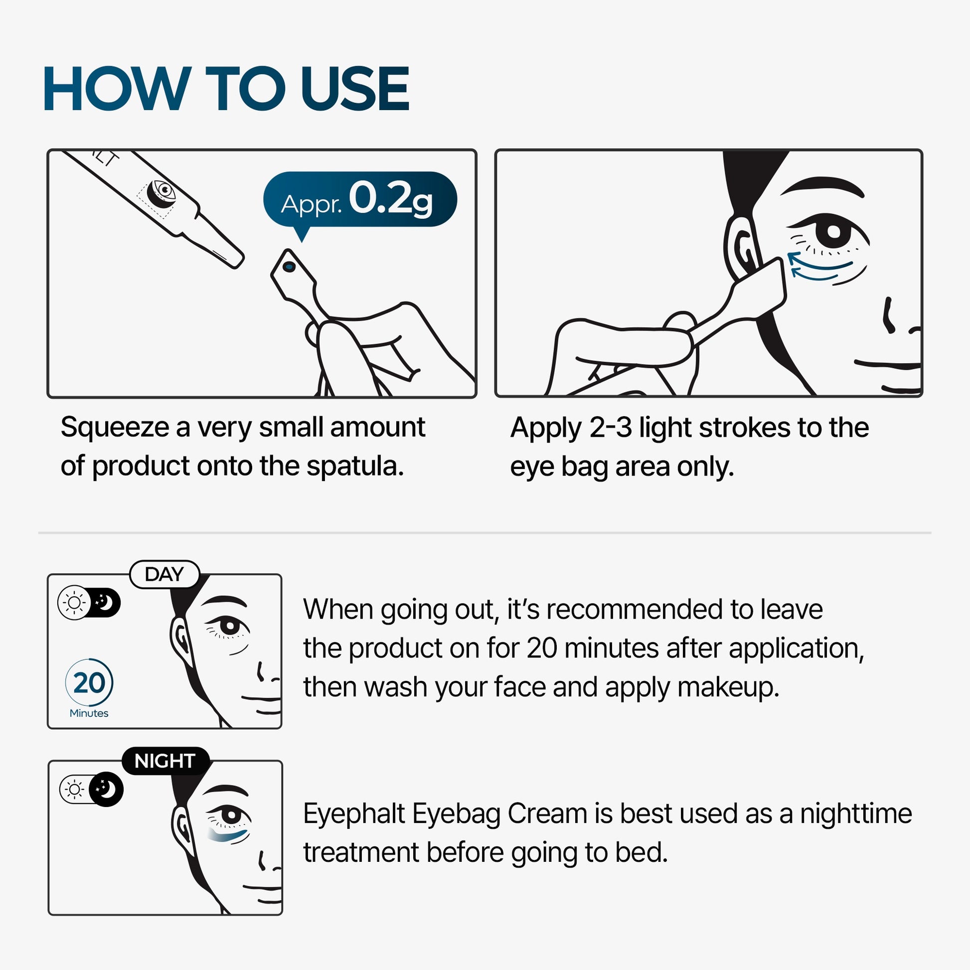 Instructions on how to use a cosmetic product with illustrations and text.