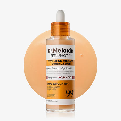 Dr. Melaxin peel shot serum bottle with dropper on a white background