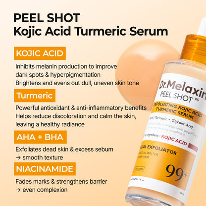 Dr. Melaxin peel shot with kojic acid and turmeric on a beige background