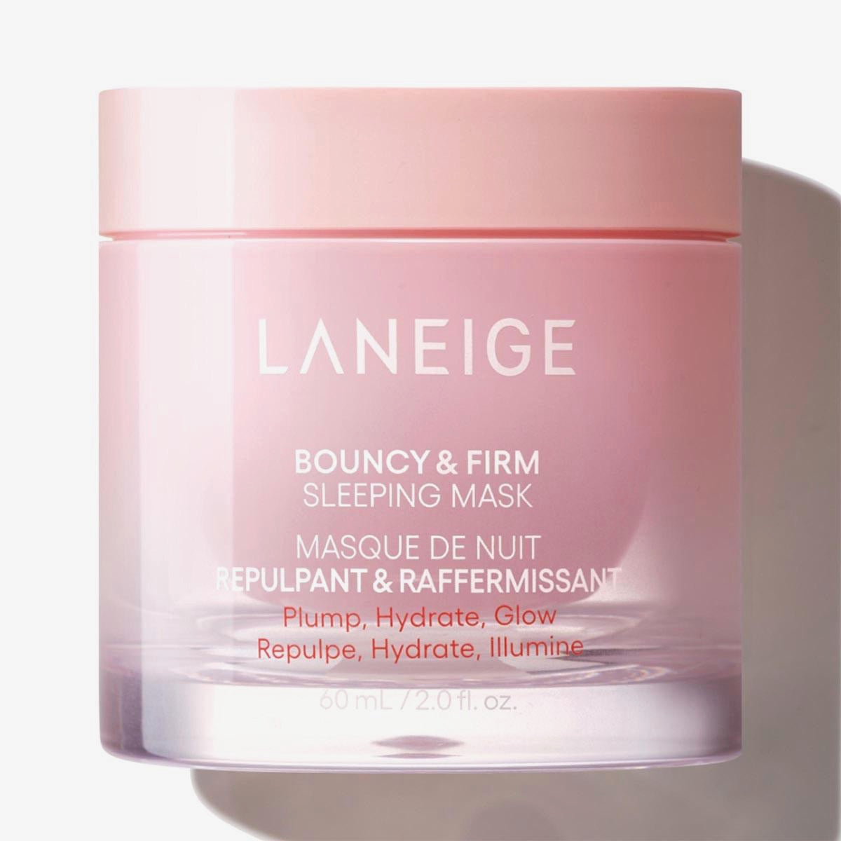 Laneige bouncy and firm sleeping mask jar on a white background