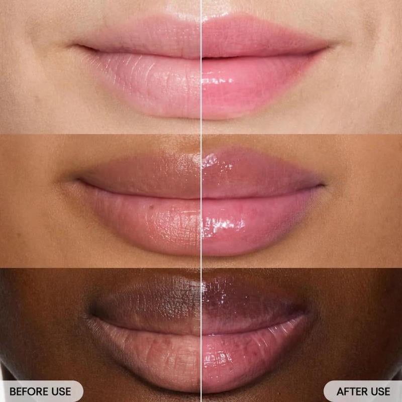 Before and after comparison of lips using a cosmetic product.