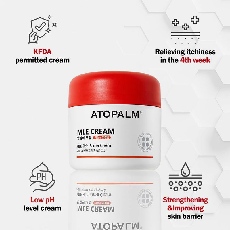 Atopalm MLE Cream jar with red lid on a white background