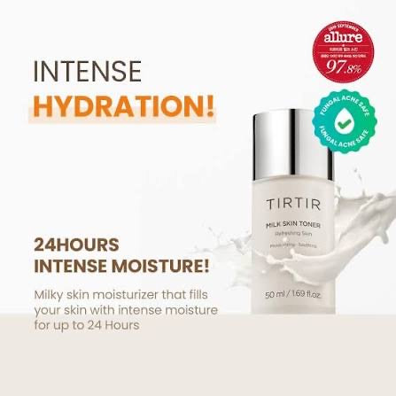 TIRITIR milk skin toner bottle with hydration benefits on a white background
