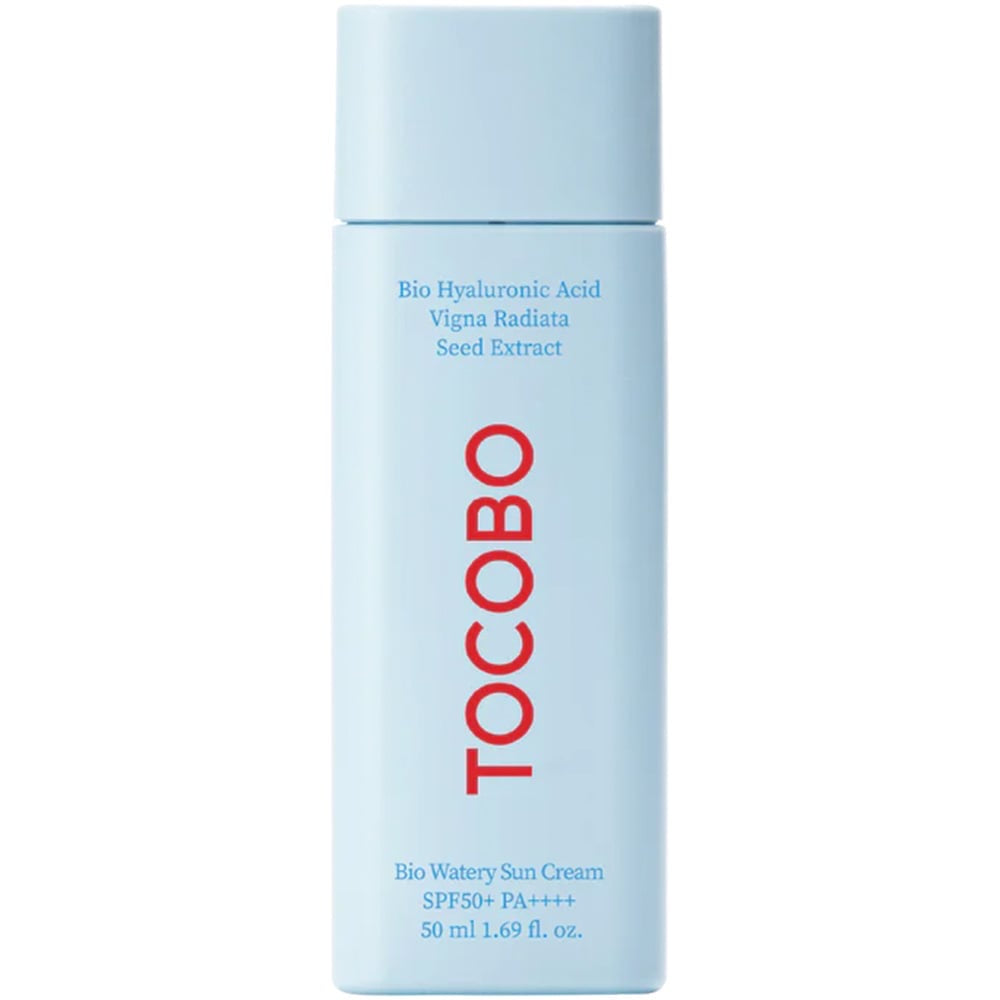 Tocobo skincare product bottle with blue label on a white background