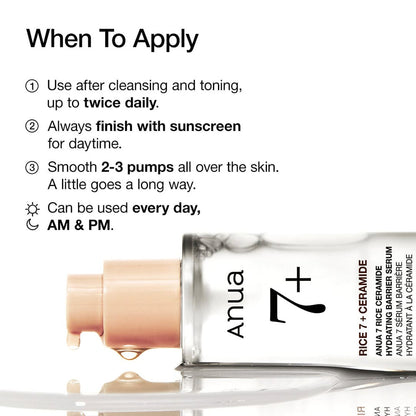 Anua skincare serum bottle with usage instructions on a white background