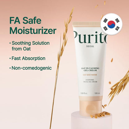 Purito moisturizer tube with oat ingredients on a beige background