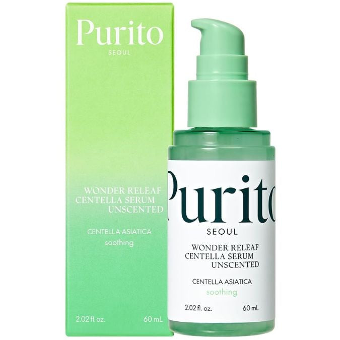 Purito Wonder Releaf Centella Serum bottle and packaging on a white background