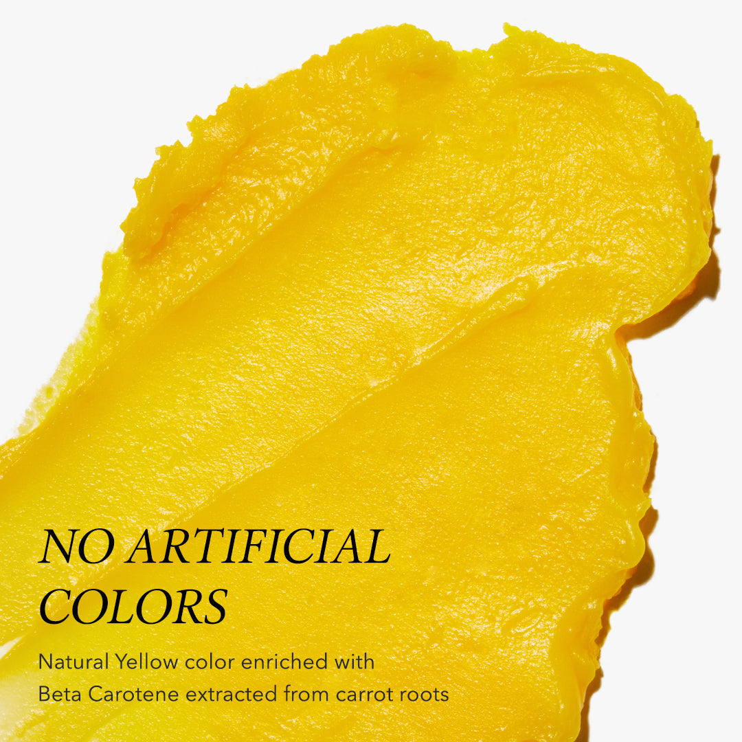 Yellow color swatch with text indicating natural color and beta carotene source