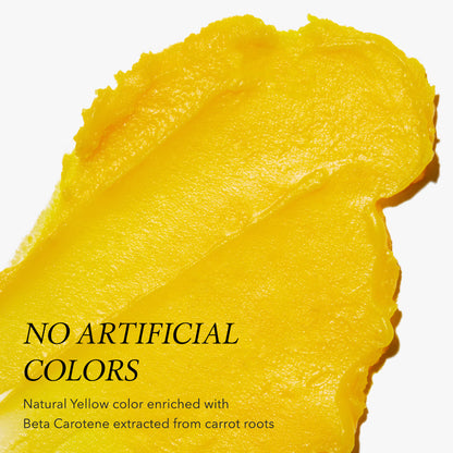 Yellow color swatch with text indicating natural color and beta carotene source
