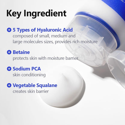 Product container with key ingredients listed on a white background