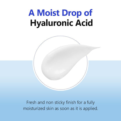 Hyaluronic acid droplet with text on a blue background