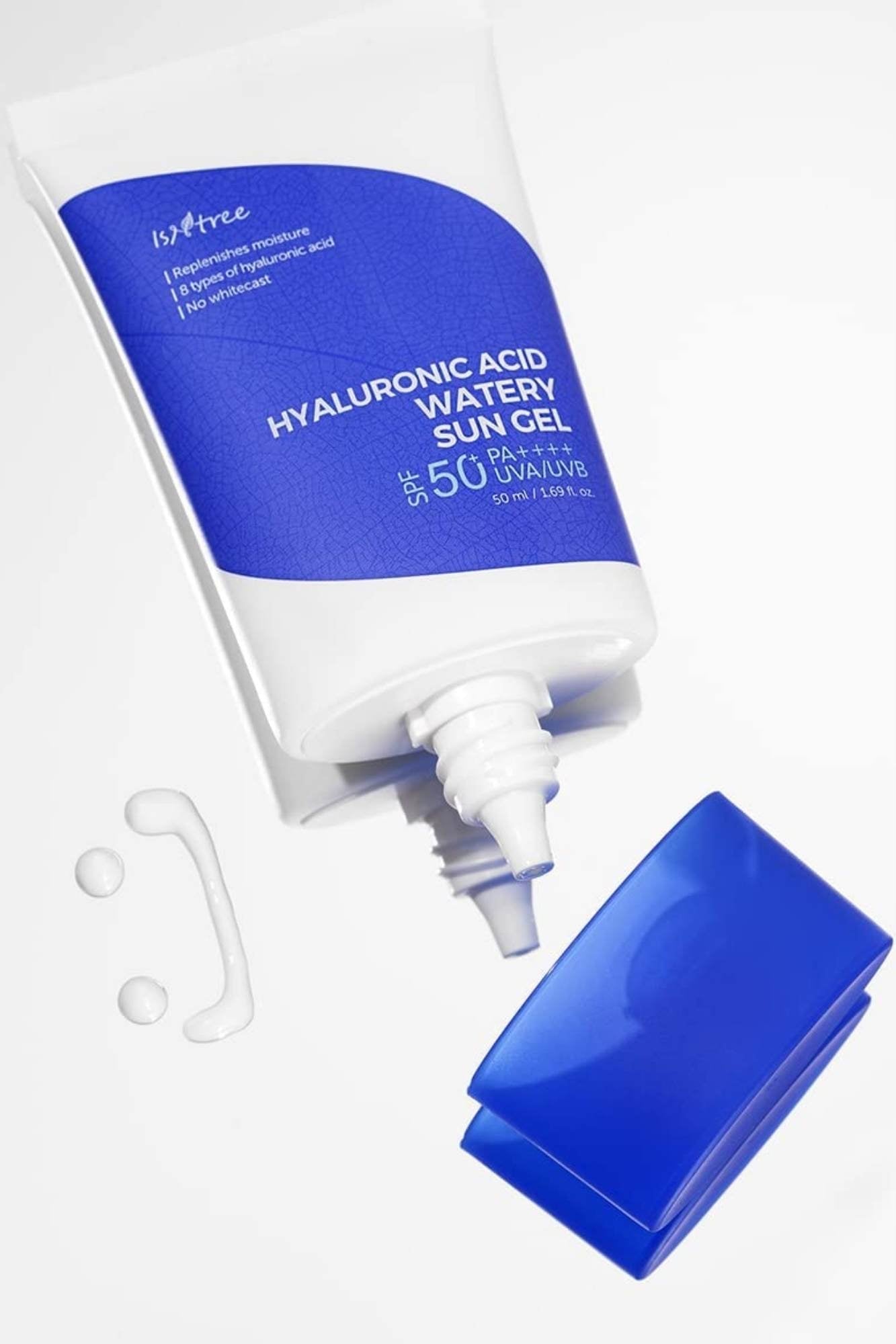 Hyaluronic Acid Watery Sun Gel packaging with gel on a white background