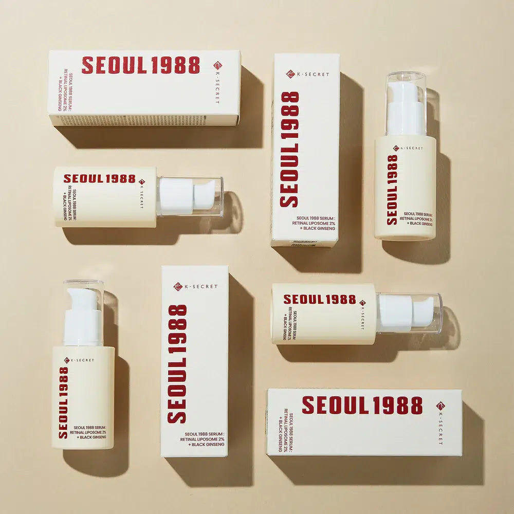 SEOUL1988 skincare products on a beige background