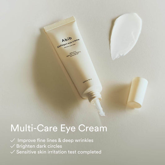 Abib multi-care eye cream tube with applicator on a light background