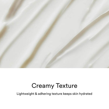 Close-up of a creamy texture with text indicating it keeps skin hydrated.