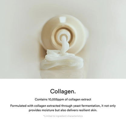 Collagen product with text about its ingredients and benefits on a light background