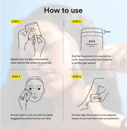 Instructions on how to use a sunstick with labeled steps and product branding.