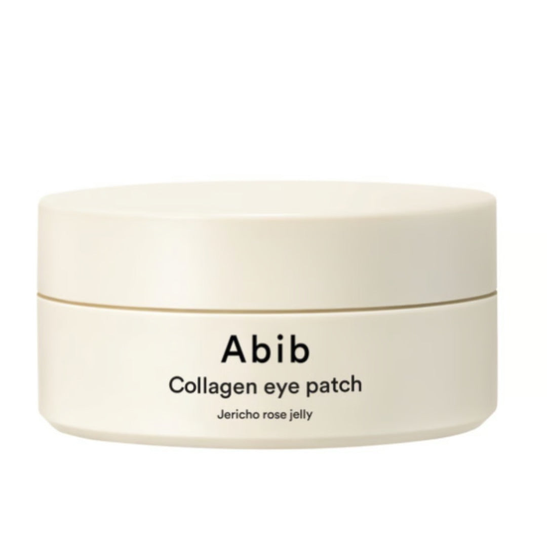 Jar of Abib collagen eye patches on a white background