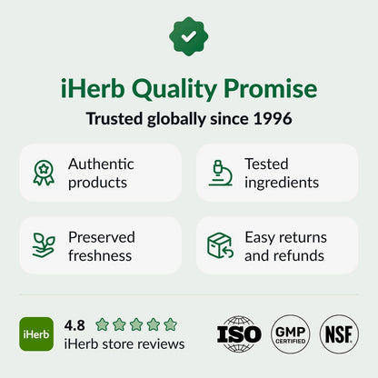 iHerb Quality Promise graphic with icons and text on a white background