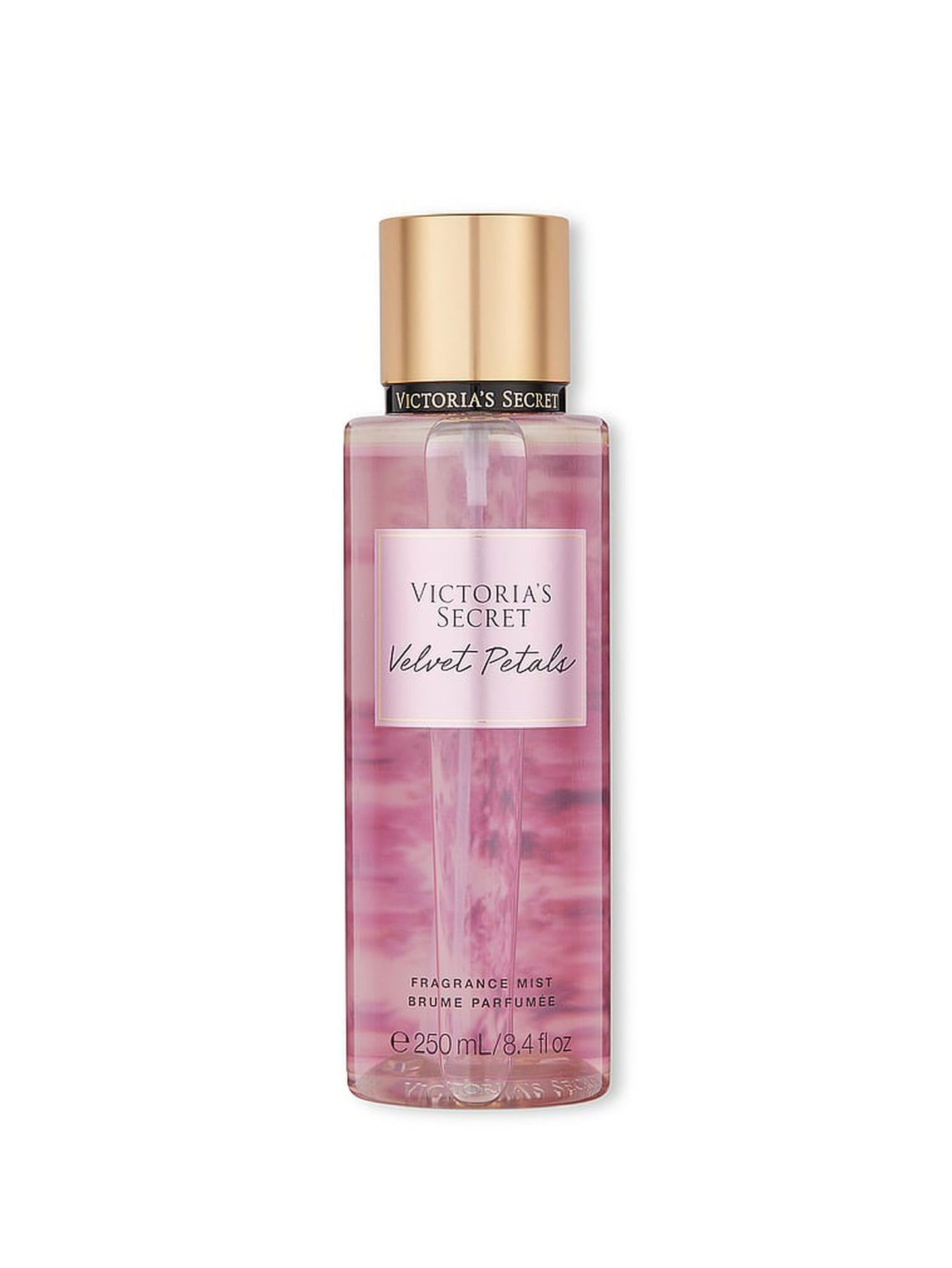 Victoria's Secret Velvet Petals fragrance mist bottle on a white background