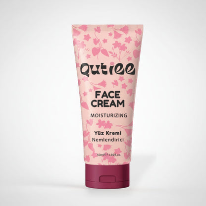 Qutiee moisturizing face cream tube with floral design on a white background